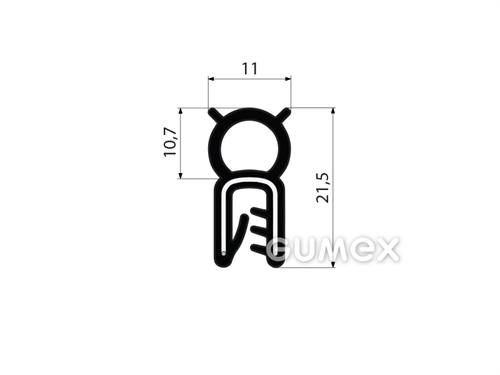Profil U-PIRELI mit Metallverstärkung mit oberer Dichtung A2513, 60°ShA, U-EPDM, Bauch-EPDM, schwarz, 